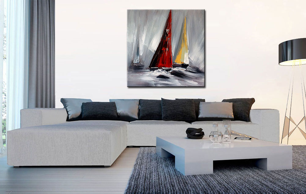 Zeilboten modern schilderij 100x100cm - Afbeelding 4