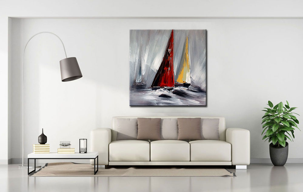 Zeilboten modern schilderij 100x100cm - Afbeelding 3