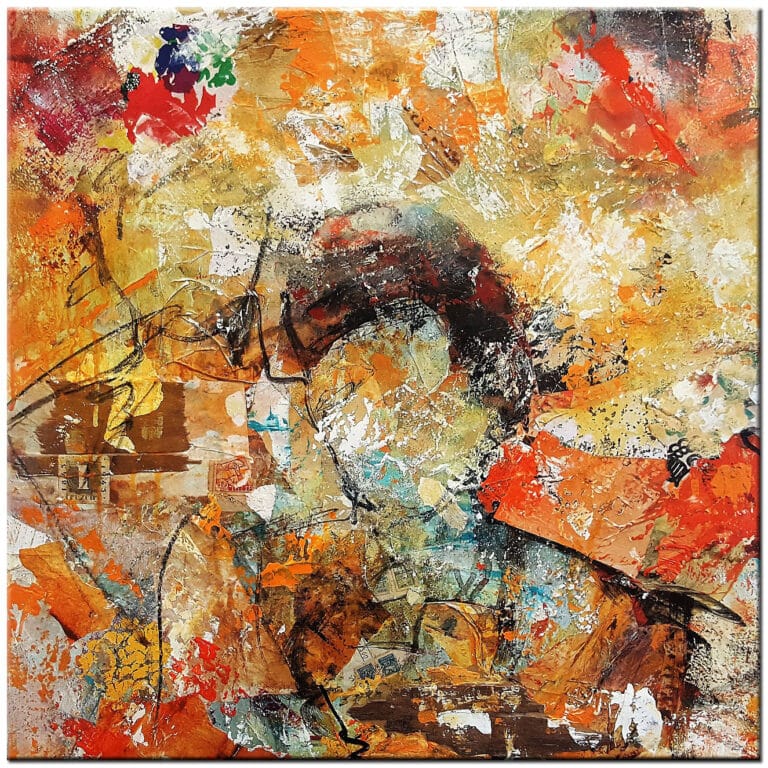 Schilderij Samen in Harmonie handgeschilderd olieverf schilderij met warme aardetinten en abstracte figuren