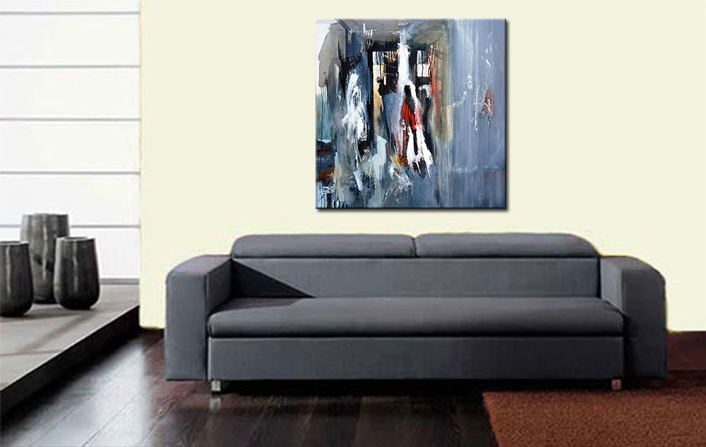 Uit de Drukte abstract modern schilderij 100x100cm - Afbeelding 3