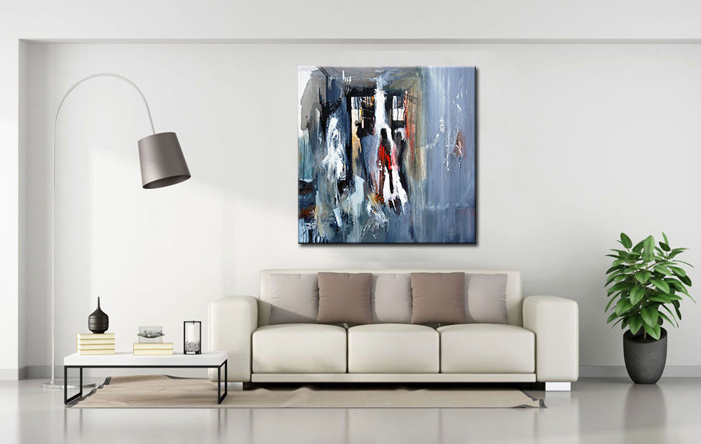 Uit de Drukte abstract modern schilderij 100x100cm - Afbeelding 2