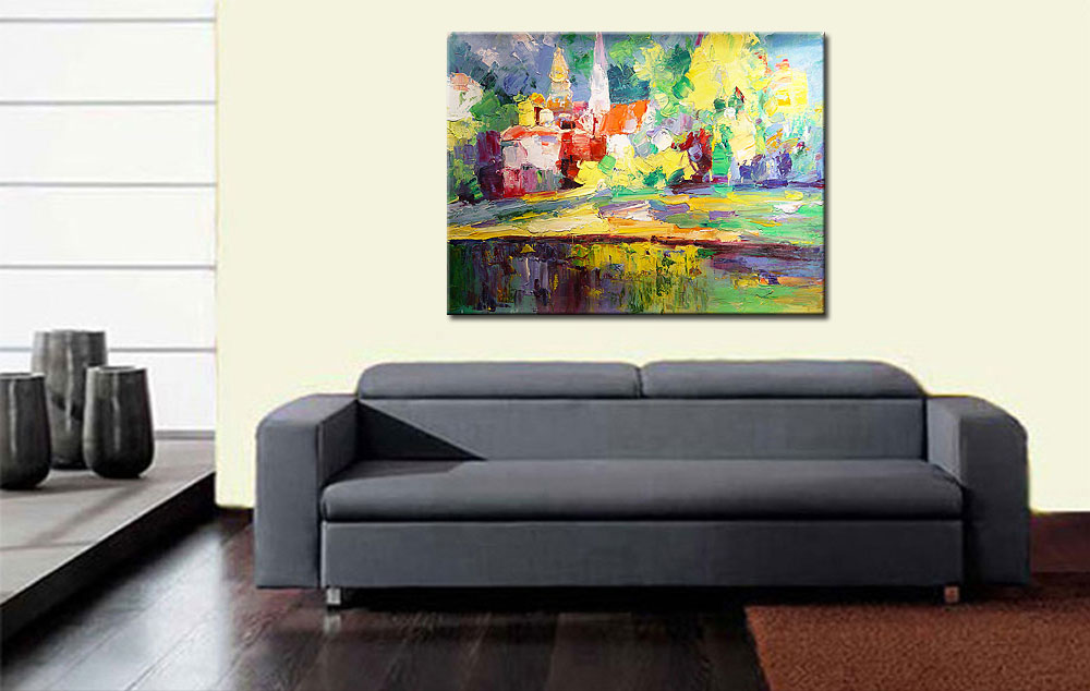 Bergdorpje modern schilderij 120x90cm - Afbeelding 4