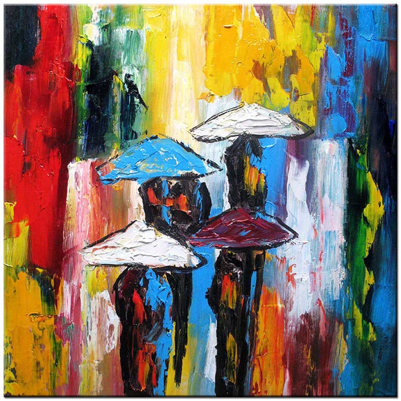 Parapluutjes modern schilderij 100x100cm