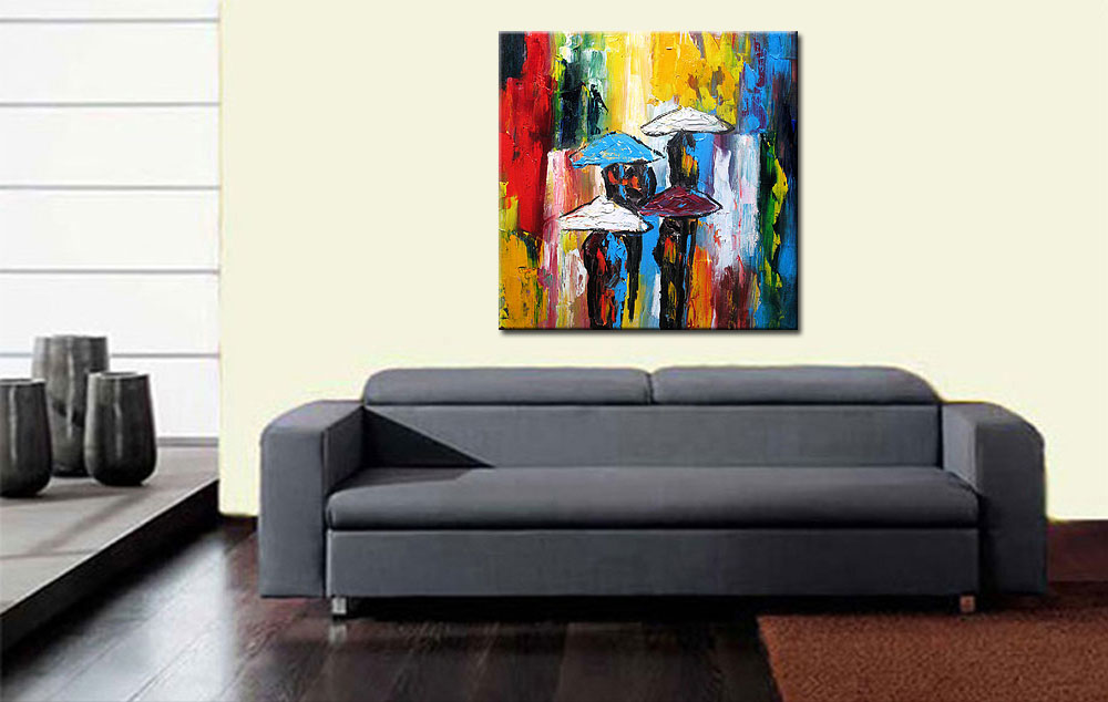 Parapluutjes modern schilderij 100x100cm - Afbeelding 3