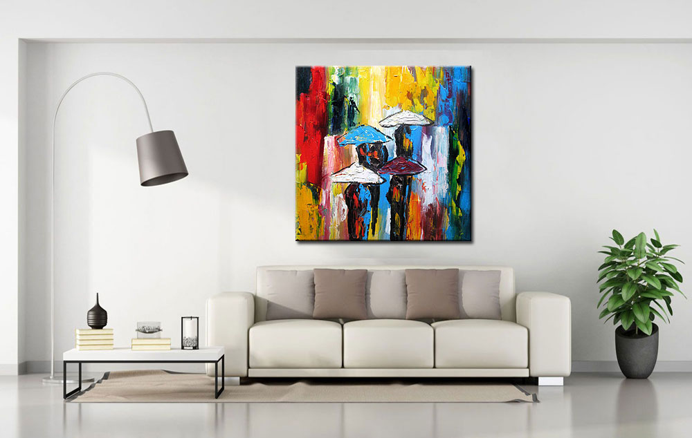 Parapluutjes modern schilderij 100x100cm - Afbeelding 2