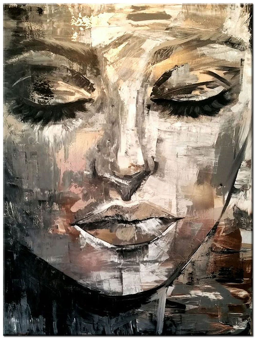 Sluit de Ogen dame modern schilderij 90x120cm