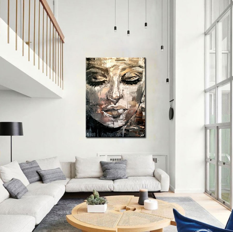 Sluit de Ogen dame modern schilderij 90x120cm - Afbeelding 2