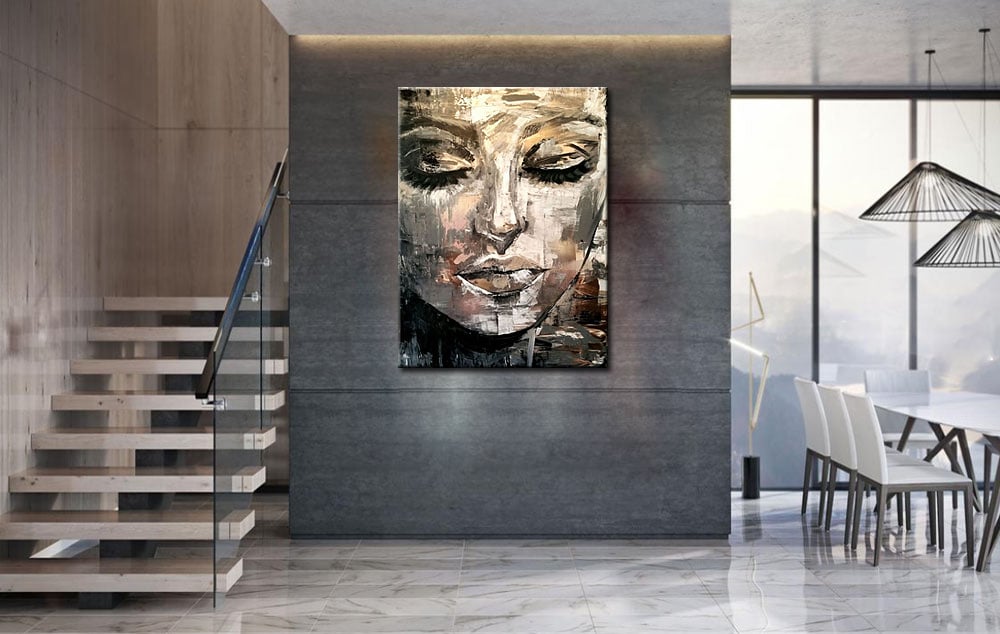 Sluit de Ogen dame modern schilderij 90x120cm - Afbeelding 4