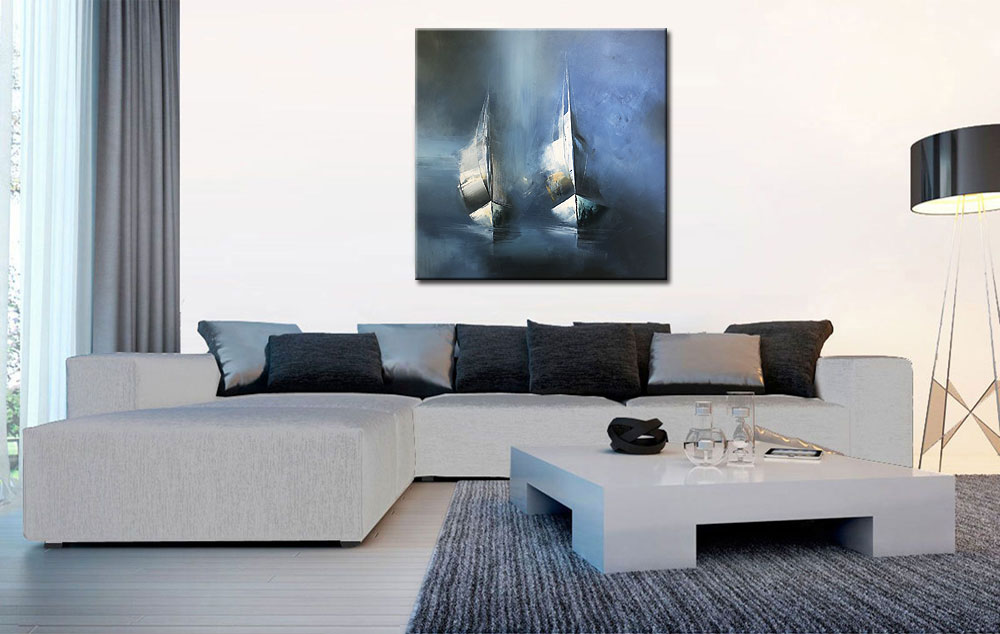 Boten modern schilderij 100x100cm - Afbeelding 4