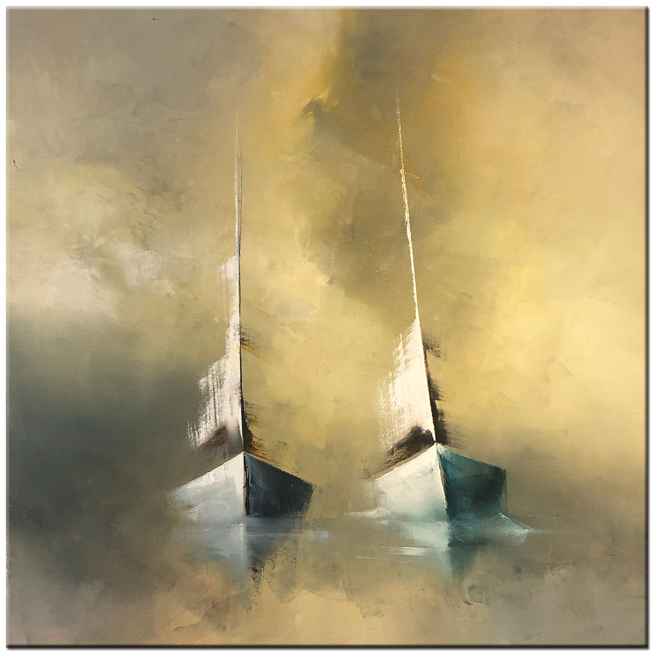 Boten in de Mist modern schilderij 100x100cm