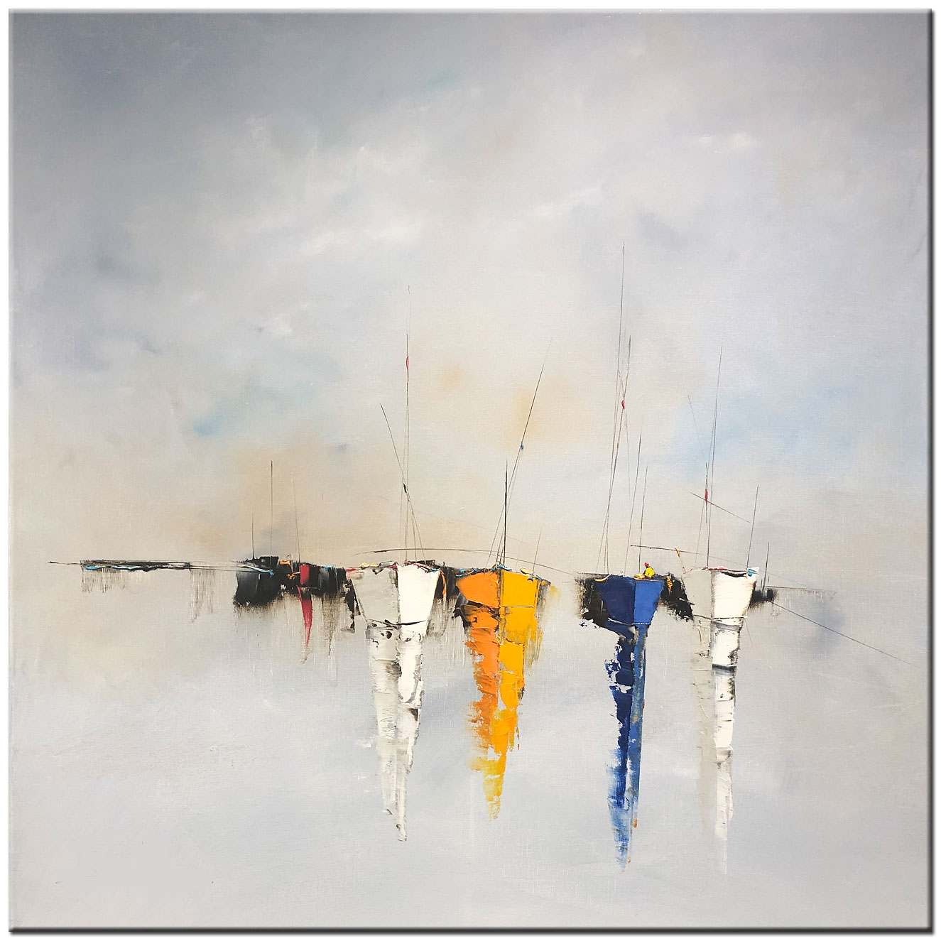 Boten in Rustig Water modern schilderij 100x100cm