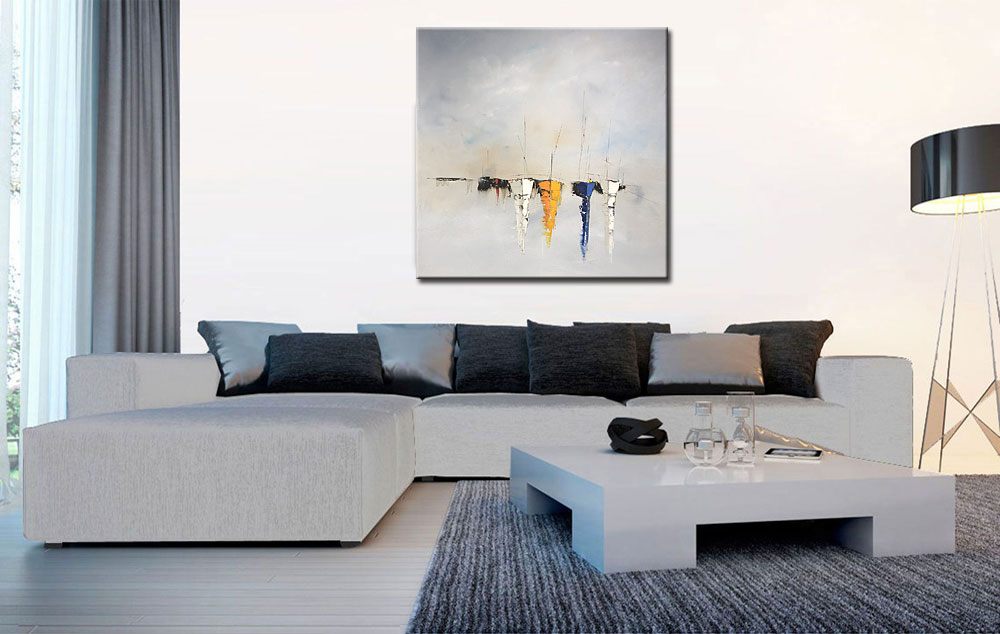 Boten in Rustig Water modern schilderij 100x100cm - Afbeelding 4