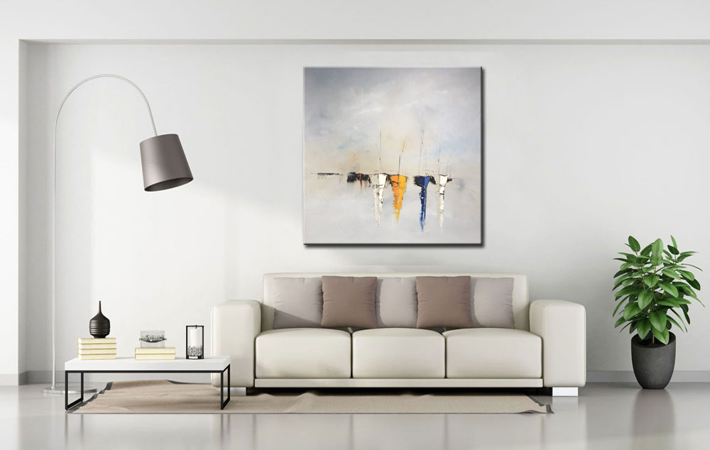 Boten in Rustig Water modern schilderij 100x100cm - Afbeelding 3