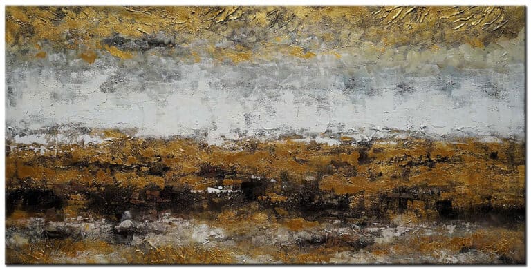 Abstract schilderij Gouden Landschap, groot schilderij met warme goudtinten en textuur