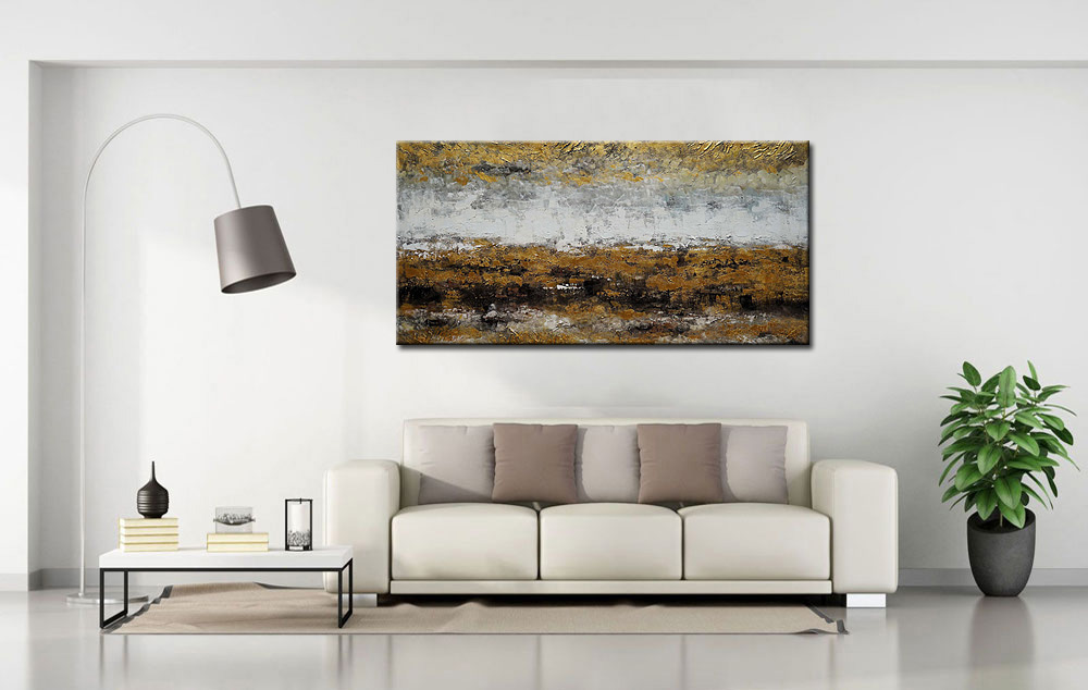 Abstract schilderij Gouden Landschap 180x90cm - Afbeelding 3