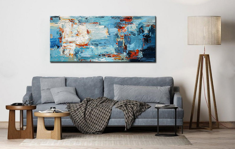Abstract schilderij Oceaangloed in structuur 160x70cm - Afbeelding 3