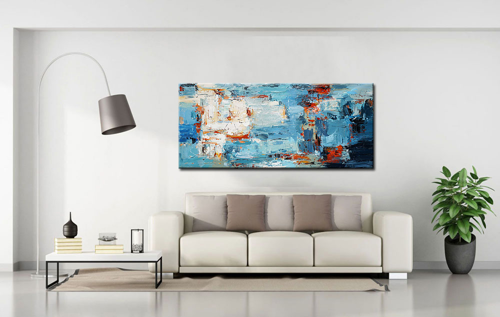 Abstract schilderij Oceaangloed in structuur 160x70cm - Afbeelding 2