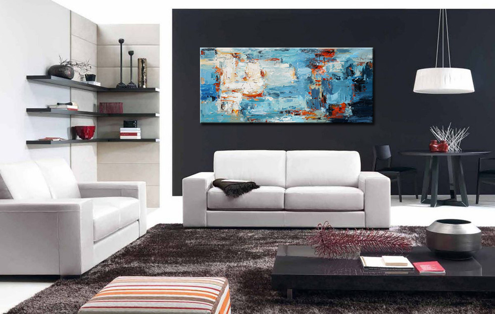 Abstract schilderij Oceaangloed in structuur 160x70cm - Afbeelding 4