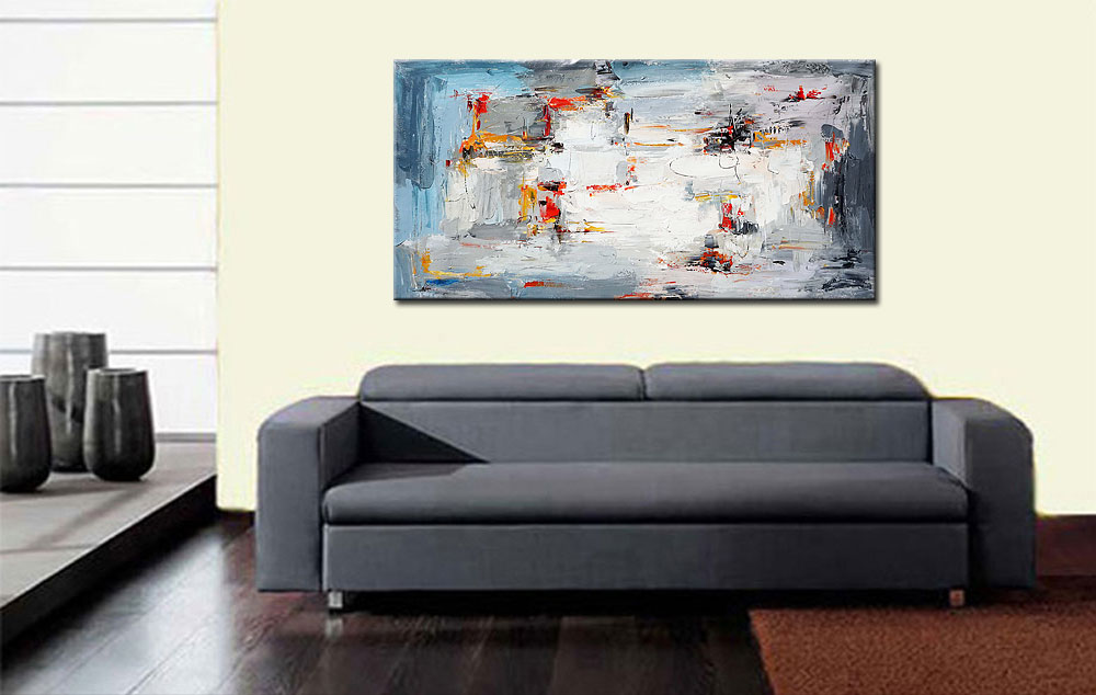 Abstract schilderij Grijze Harmonie 180x90cm - Afbeelding 4