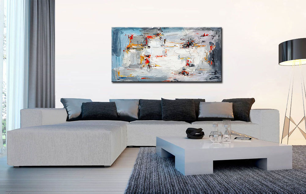 Abstract schilderij Grijze Harmonie 180x90cm - Afbeelding 3