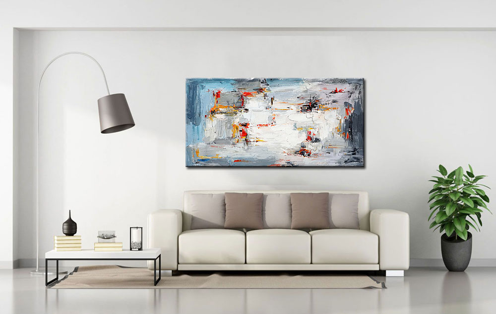 Abstract schilderij Grijze Harmonie 180x90cm - Afbeelding 2