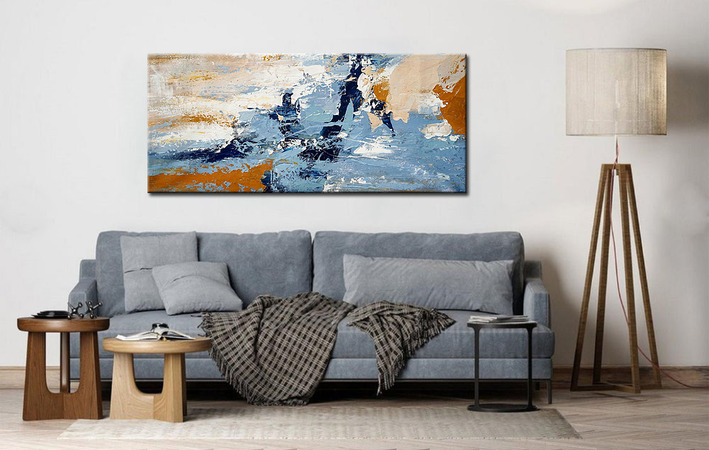 Abstract schilderij Blauwe kustlijn 160x70cm - Afbeelding 4