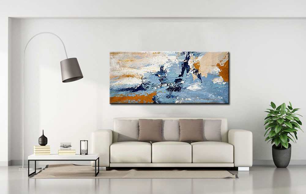 Abstract schilderij Blauwe kustlijn 160x70cm - Afbeelding 3
