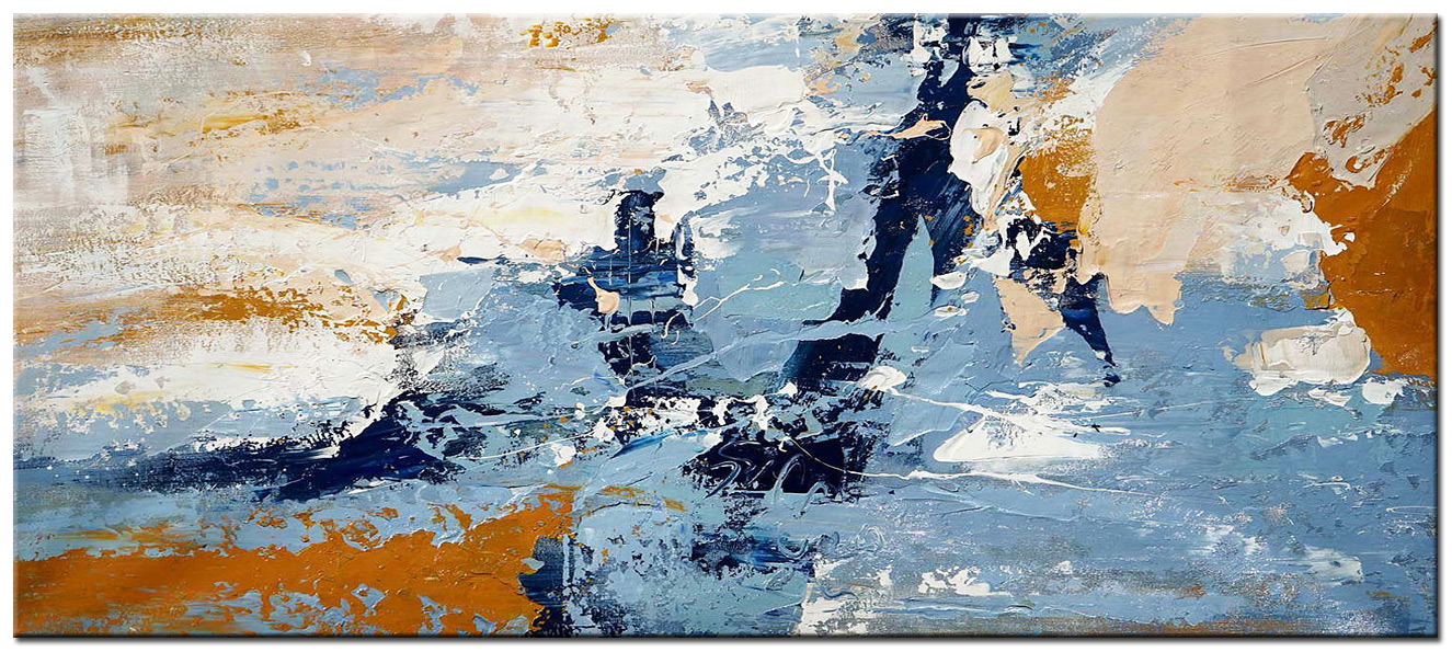 Abstract schilderij Blauwe kustlijn 160x70cm