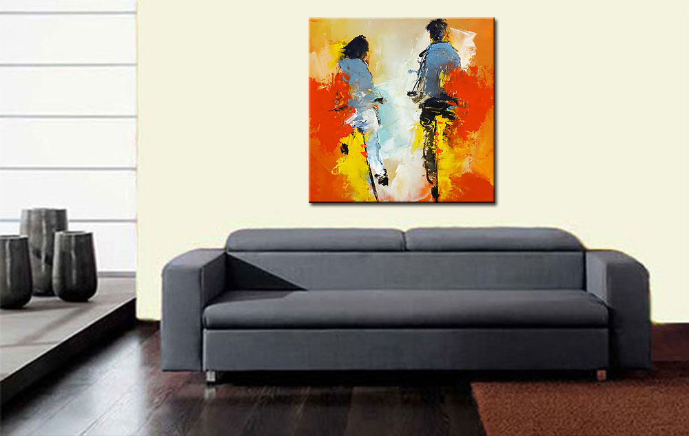 Samen Fietsen modern schilderij 100x100cm - Afbeelding 3