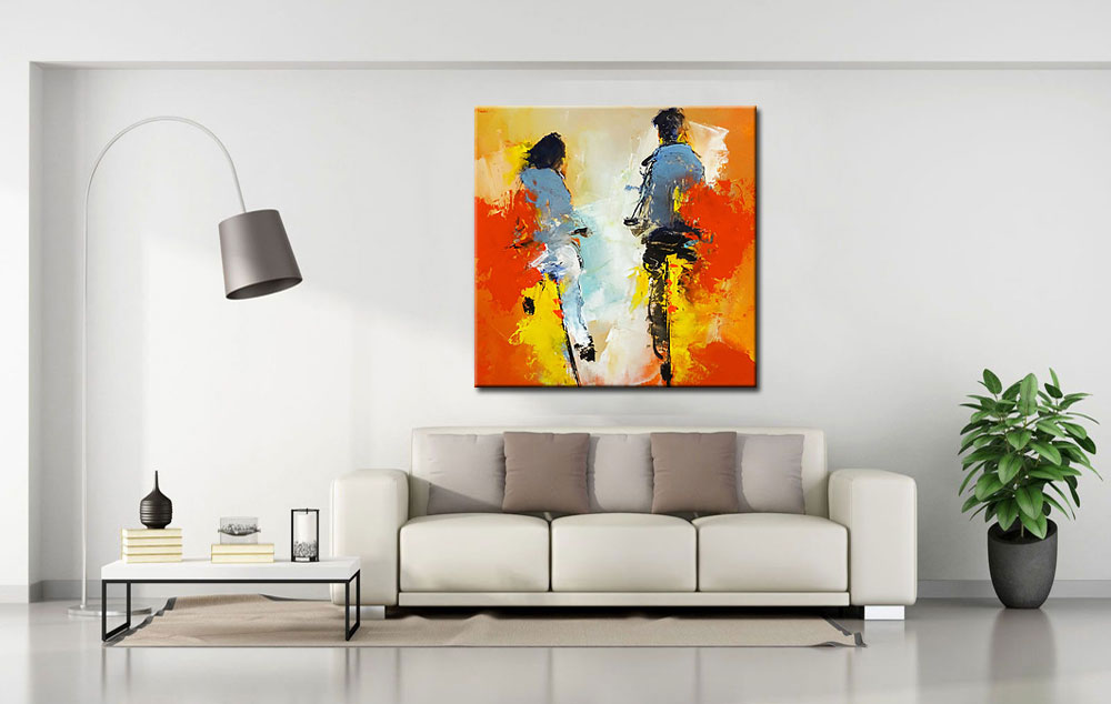 Samen Fietsen modern schilderij 100x100cm - Afbeelding 2