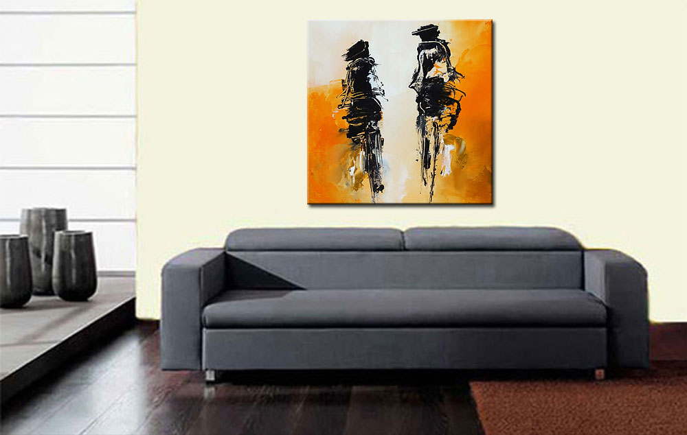 Samen Fietsen modern schilderij 100x100cm - Afbeelding 4