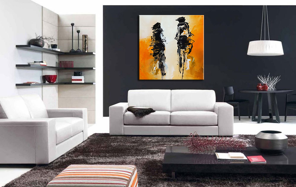 Samen Fietsen modern schilderij 100x100cm - Afbeelding 2