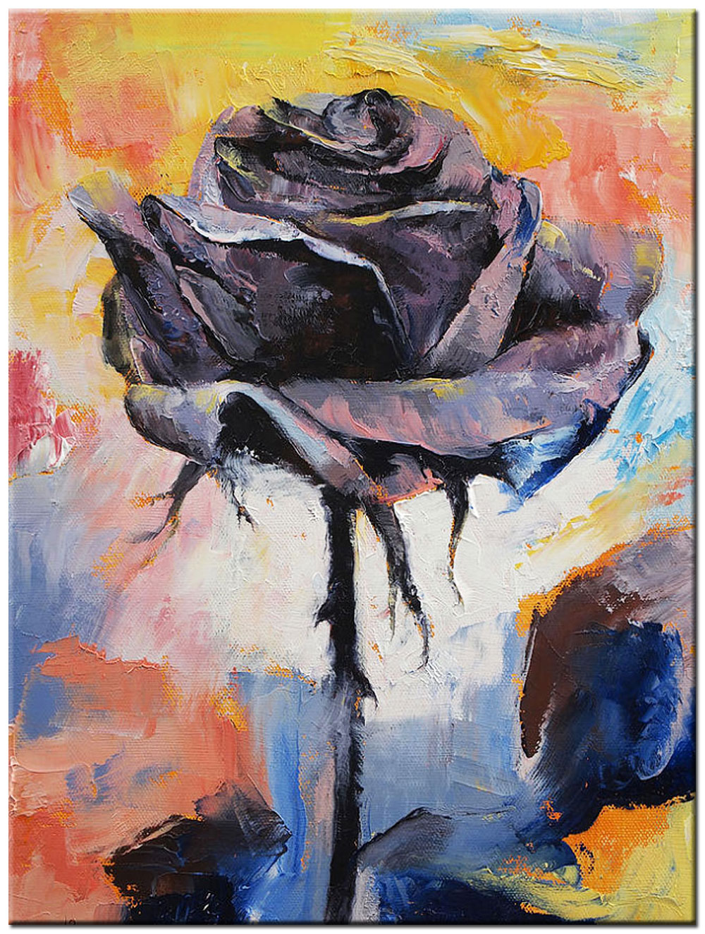 Bloemen schilderij Zwarte Roos Abstract 90x120cm