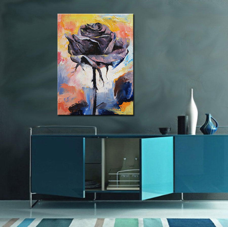 Bloemen schilderij Zwarte Roos Abstract 90x120cm - Afbeelding 4