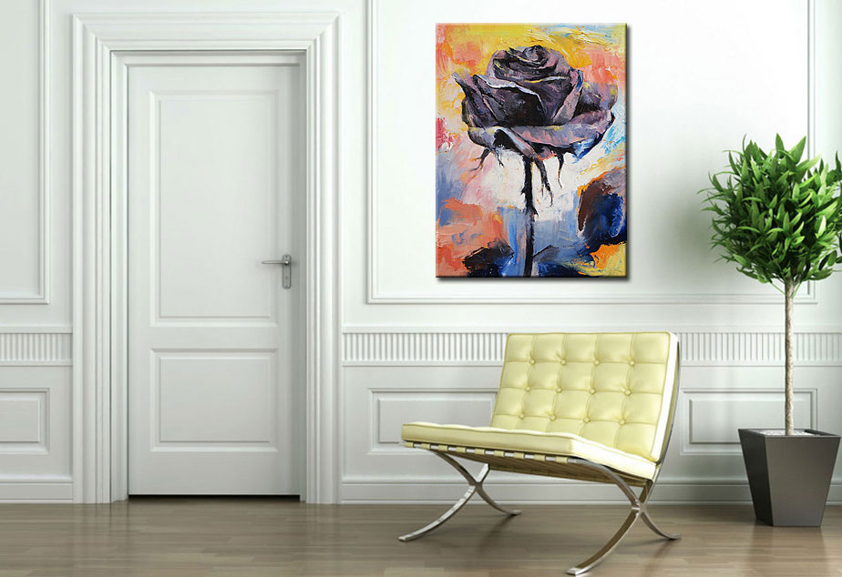 Bloemen schilderij Zwarte Roos Abstract 90x120cm - Afbeelding 2