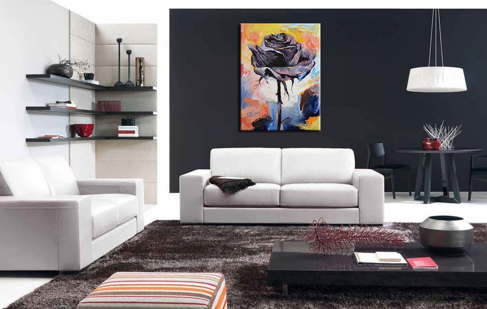 Bloemen schilderij Zwarte Roos Abstract 90x120cm - Afbeelding 3