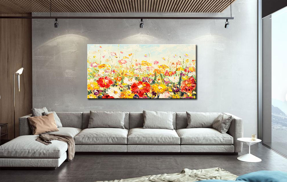 Bloemen modern groot schilderij 180x90cm - Afbeelding 2
