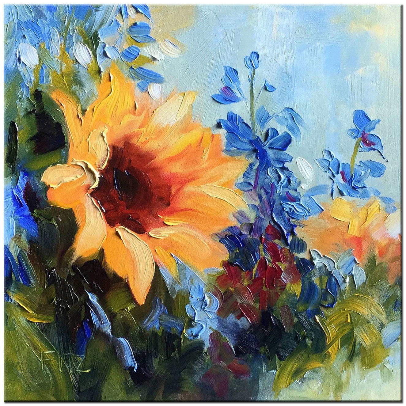 Gele Bloem modern schilderij 100x100cm