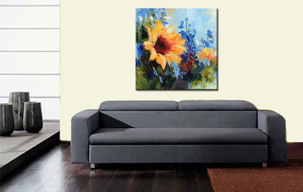 Gele Bloem modern schilderij 100x100cm - Afbeelding 3