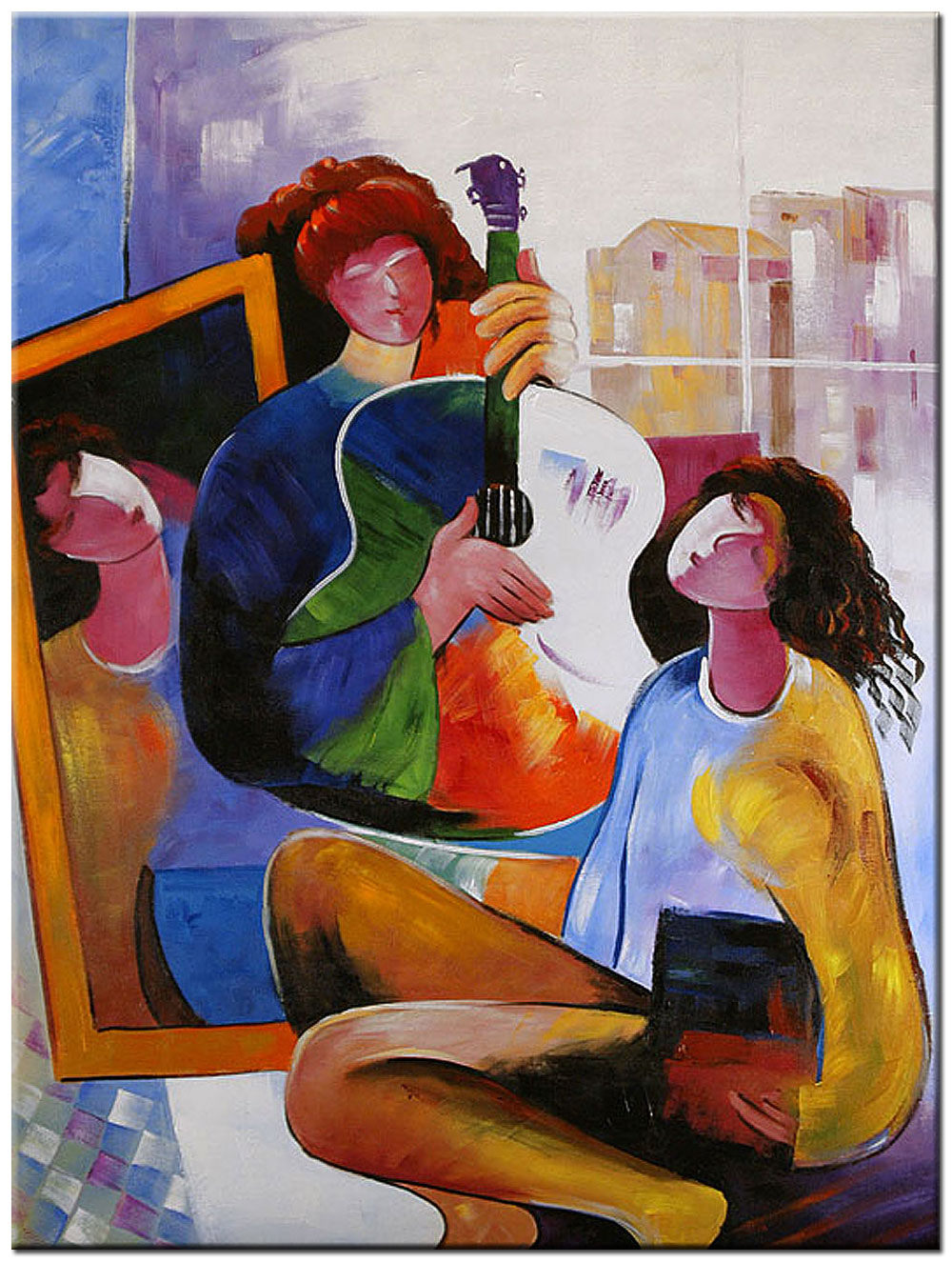 Muziek Luisteren modern schilderij 90x120cm