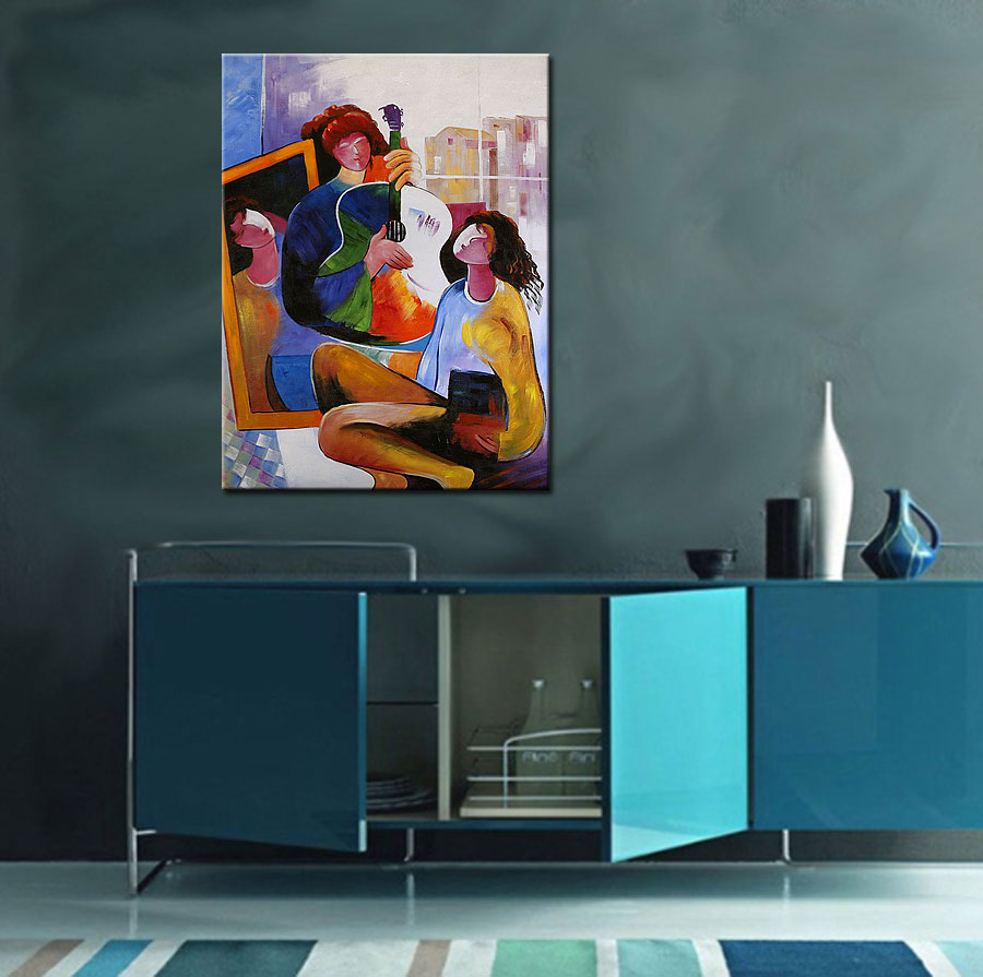 Muziek Luisteren modern schilderij 90x120cm - Afbeelding 3