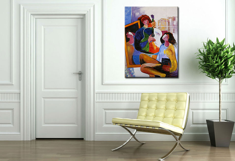 Muziek Luisteren modern schilderij 90x120cm - Afbeelding 2