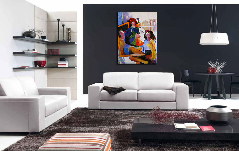Muziek Luisteren modern schilderij 90x120cm - Afbeelding 4