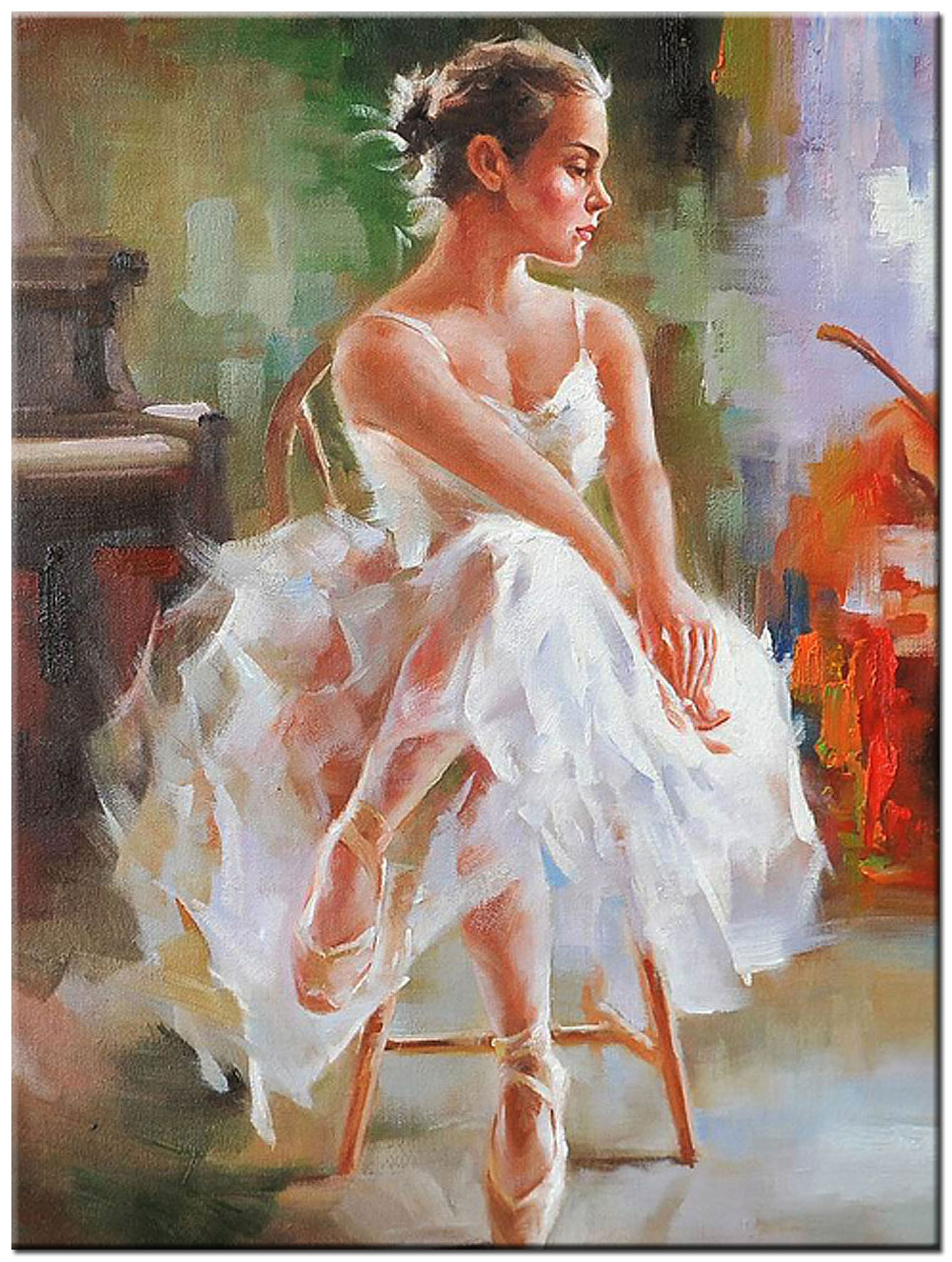 Ballerina op Stoel schilderij 90x120cm
