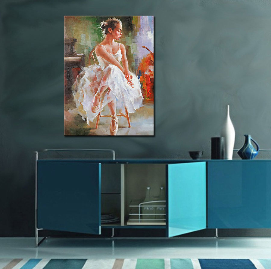 Ballerina op Stoel schilderij 90x120cm - Afbeelding 4