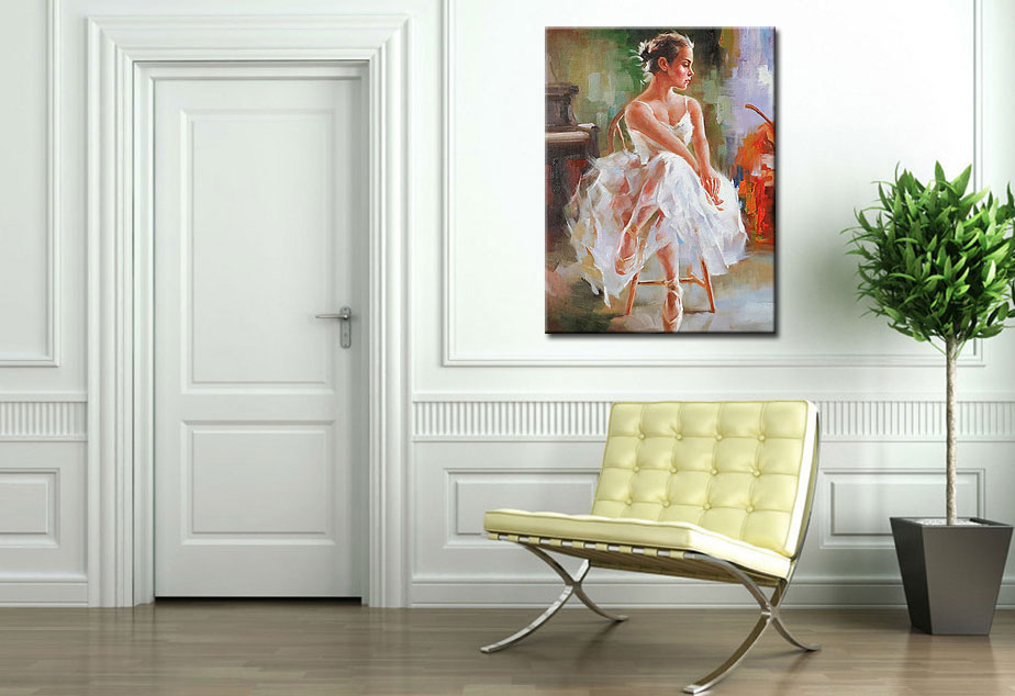Ballerina op Stoel schilderij 90x120cm - Afbeelding 2