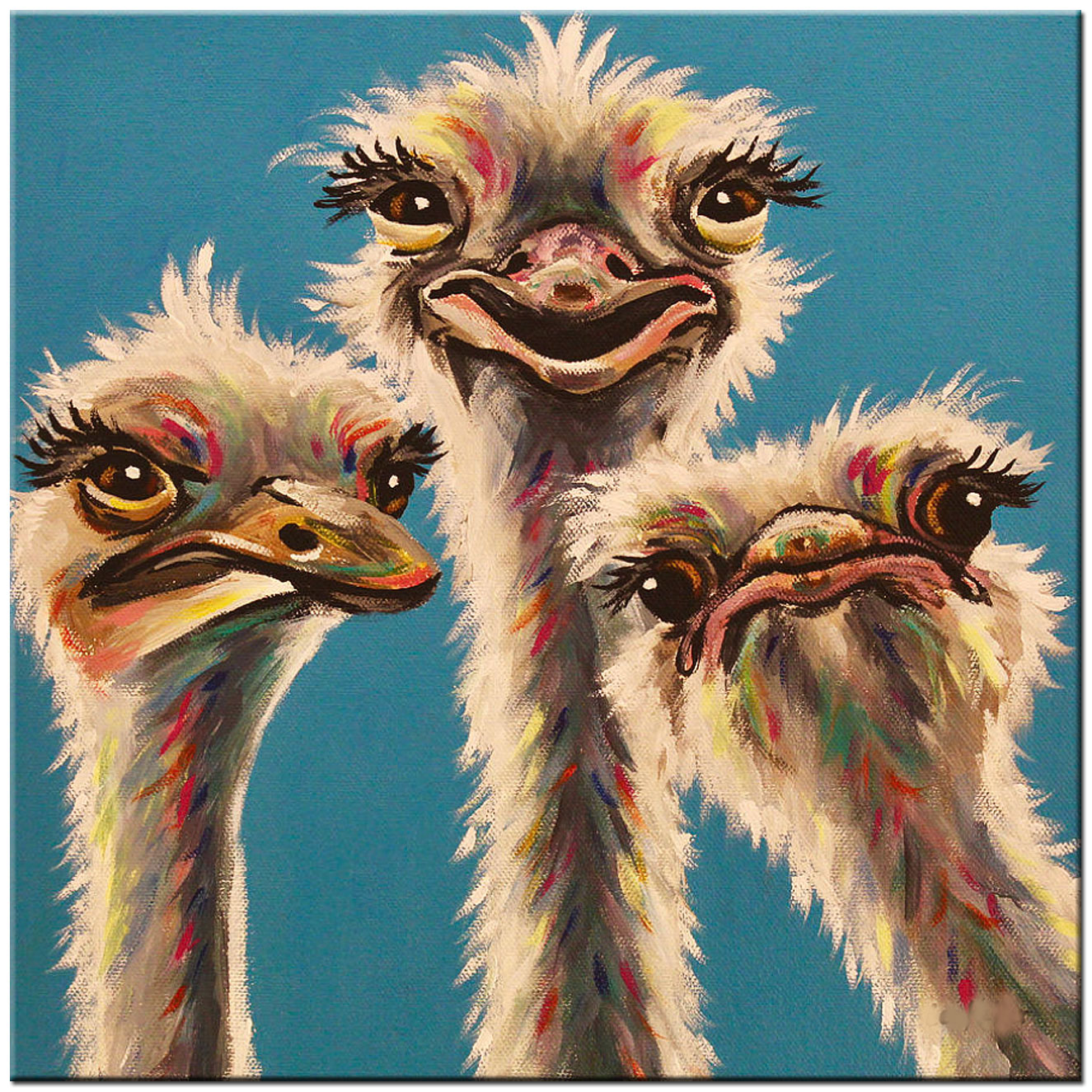 Drie Struisvogels modern schilderij