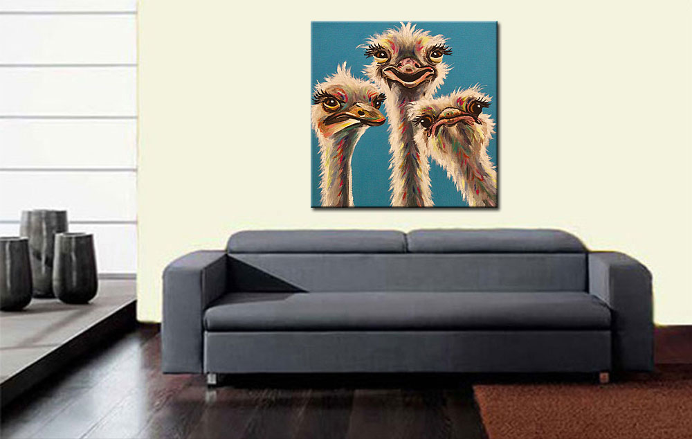 Drie Struisvogels modern schilderij - Afbeelding 3