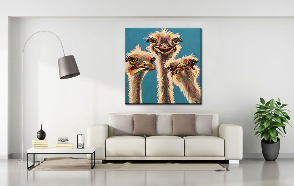 Drie Struisvogels modern schilderij - Afbeelding 2