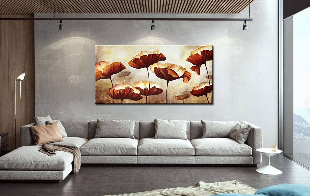 Bloemen schilderij Golden Poppies 180x90cm - Afbeelding 4